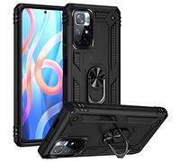 BestST Coque pour Xiaomi Redmi 10/Redmi Note 11 4G + HD Verre trempé, étui Protection TPU/PC Souple Durable avec Support de 360° Rotation Anneau Antichoc Armor Box Coque, Noir