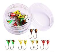 Besttoolifes 10 couleurs par boîte, tête plombée en forme de larme pour pêche sur glace - 1 g de petits hameçons de pêche à visage rouge avec crochet barbelé #8, design de tête en forme de goutte pour