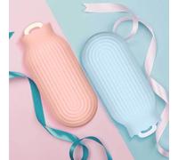 Besttoolifes Bouillotte en silicone avec housse tricotée, passe au micro-ondes et au réfrigérateur pour le chauffage et le refroidissement, capacité de 550 ml, design anti-fuite (bleu)