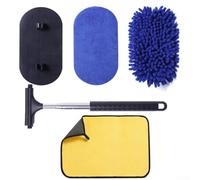 Besttoolifes Brosse de lavage pour pare-brise de voiture avec tête rétractable et rotative pour le nettoyage, manche extensible de 27 à 101 cm, poils en microfibre compatible avec voitures, camions