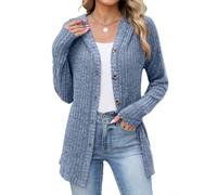 Besttoolifes Cardigan d'été léger à capuche décontracté pour femme | Cache-maillot à manches pour plage, vacances, cyclisme, fitness, couleur unie, bouton sur le devant