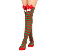 Besttoolifes Chaussettes de Noël rayées au-dessus du genou pour femme, chaussettes longues avec nœud, matériau polyester, 50 cm de long, cosplay de vacances (5)
