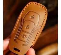 Besttoolifes Coque de clé de voiture pour télécommande à 3 boutons, étui en cuir souple, coque de clé en cuir de vache marron, coque de clé noire, compatible avec Escort For (3 clés marron)