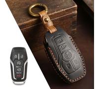 Besttoolifes Coque de clé de voiture pour télécommande à 3 boutons, étui en cuir souple, coque de clé en cuir de vache marron, coque de clé noire, compatible avec Escort For (5 clés)