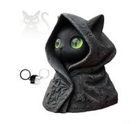 Besttoolifes Figurine de chat noir mystique - Ornement en résine à capuchon avec yeux émeraudes - Statue gothique de 8 cm pour décoration d'Halloween ou décoration de maison