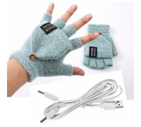 Besttoolifes Gants chauffants alimentés par USB avec design complet et demi-doigts, coussinets chauffants double face en fibre de carbone pour la paume et le dos, laine tricotée d'hiver Wa (vert)
