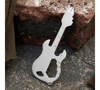 Besttoolifes Guitare argentée, outil multifonction de poche en acier inoxydable pour les amateurs de plein air - Porte-clés compact avec décapsuleur, tournevis et règle - Utilitaire de camping et de