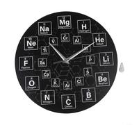 Besttoolifes Horloge murale de table périodique pour la maison, le bureau, la salle de classe, 30,5 cm, motif symboles chimiques, panneau de densité, noir, quartz silencieux, facile à accrocher