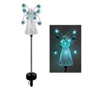 Besttoolifes Lampes solaires à LED en forme d'ange - Changement de couleur - Avec boîtier en plastique résistant aux intempéries - Pour allées extérieures, pelouses et espaces commémoratifs - Bleu