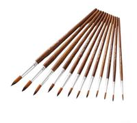 Besttoolifes Lot de 12 pinceaux d'artiste pour peinture acrylique et à l'huile, manche en bois avec virole en aluminium, prise en main ergonomique, marron durable (rond)