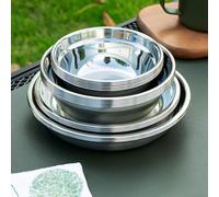 Besttoolifes Lot de 20 assiettes de camping portables en acier inoxydable avec bols et assiettes légères et résistantes à la rouille pour le camping en plein air