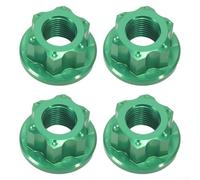 Besttoolifes Lot de 4 écrous d'essieu M10 en alliage d'aluminium 7075 avec motif de moyeu, poids plume, antidérapant, fixie arrière, compatible (vert)