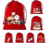 Besttoolifes Lot de 7 sacs cadeaux de Noël en flanelle avec cordon de serrage, tissu doux et durable avec motifs festifs, plusieurs tailles pour enfants, rangement de cadeaux de vacances (SDR02)