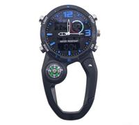 Besttoolifes Montre d'escalade avec mousqueton pour camping, randonnée, aventures en plein air, aiguilles lumineuses, en métal (bleu blanc)