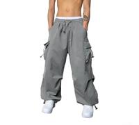 Besttoolifes Pantalon de jogging à jambe large en polyester pour homme | Design ample à jambes larges, pour vêtements urbains Y2K pour vibe, poches cargo, noir, marron, vert, gris