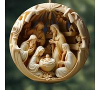 Besttoolifes Pendentif de naissance de Jésus 2025 - Décoration de Noël en verre teinté à collectionner avec ruban et carte (D et D)