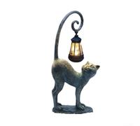 Besttoolifes Statue de jardin d'extérieur en forme de chat avec lumière solaire, décoration de style vintage en résine pour décorations de Noël et décoration de cour toute l'année pour les amoureux