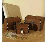 Besttoolifes Tirelire en bois avec serrure et clé sécurisée pour enfants et adultes, boîte de rangement pour pièces de monnaie en bois naturel pour argent liquide et monnaie, coffre au trésor