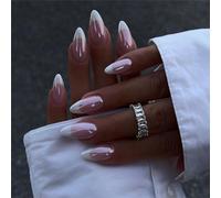 Bestvisse Faux ongles à presser French Tip - Couverture complète - Amande moyenne - Couleur chair brillante - Fournitures de manucure