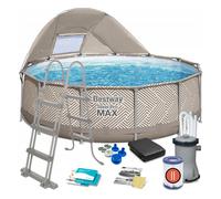 Piscine Hors Sol Ronde Steel Pro Max™ 396 x 107 cm, Filtre à Cartouche, bâche, auvent, échelle