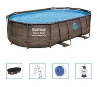 Bestway Ensemble de Piscine Power Steel Piscine Hors Sol Jardin Arrière-cour Extérieur Pompe de Filtration Echelle de Sécurité 488x305x107 cm 92863 G