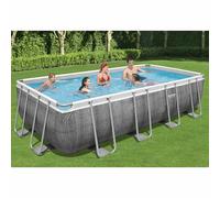Bestway - Power Steel - Piscine tubulaire avec pompe de filtration et accessoires - 549x274x122 cm - Impression rotin - Rectangulaire