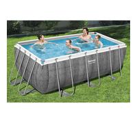 Bestway - Power Steel - Piscine tubulaire avec pompe de filtration et échelle de piscine - 412x201x122 cm - Impression rotin - Rectangulaire