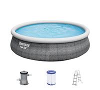 Bestway Fast Set Piscine 457 x 107 cm avec Pompe de Filtration Ronde Aspect rotin Gris