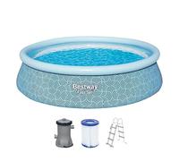 Bestway Fast Set Piscine Hors-Sol avec Pompe à Filtre, Ø 457 x 107 cm, 12 362 l, Design de Lignes Graphiques, matériau TriTech, Pompe de Filtration, échelle de sécurité, rustine de réparation