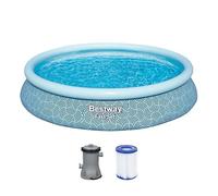 Bestway Fast Set Piscine Hors-Sol avec Pompe à Filtre, Ø 457 x 84 cm, 9 677 l, matériau TriTech, Design de Lignes Graphiques, Auto-Assemblage, Valve de vidange, Pompe à Filtre, Cartouche filtrante,