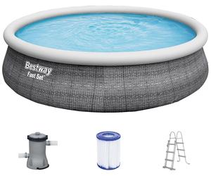 BESTWAY Fast Set Piscine hors sol motif rotin gris, 457 x 107 cm, avec pompe 57372