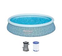 Bestway Fast Set Piscine sur Pied avec Pompe filtrante, diamètre 396 x 84 cm, 7340 litres, matériau TriTech à 3 Couches, Design Lignes Graphiques, Auto-Assemblage, Pompe à Filtre, Cartouche
