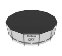 Bestway Flowclear Bâche de piscine ronde de 3,7 m avec trous de drainage et cordon de serrage pour piscine hors sol et utilisation en extérieur, noir