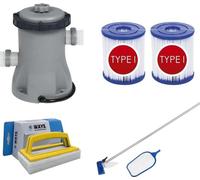 Bestway - Kit d'entretien & pompe de filtration 1249 L/u & 2 filtres type I & brosse à récurer WAYS