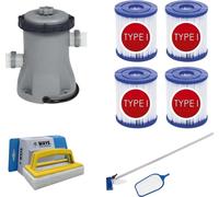 Bestway - Kit d'entretien & pompe de filtration 1249 L/u & 4 filtres type I & brosse à récurer WAYS