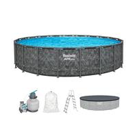 Kit Piscine hors sol tubulaire BESTWAY - APX 365™ - 610 x 132 cm - Ronde (Filtre à sable, 500g polysphère, échelle, bâche)