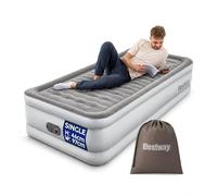 Bestway Lit Gonflable King Queen avec Pompe électrique intégrée, gonflage Rapide, Matelas de Soutien à Faisceau ondulé avec Sac de Rangement, Gris
