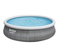 Piscine hors sol - Ronde - Fast Set motif rotin gris - 396 x 84 cm - Avec pompe et cartouche de filtration