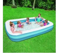 BESTWAY Piscine Gonflable Enfant familiale rectangulaire De Luxe Bleu - 305cm X 183cm h 46cm avec 2 boudins