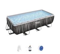 BESTWAY Piscine hors sol rectangle Power Steel™ 404 x 201 x 100 cm effet bois avec filtre à sable, échelle