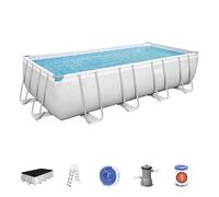 BESTWAY Piscine Hors Sol Rectangle Power Steel™ 488 x 244 x 122 cm Gris Clair avec Filtre à Cartouche, bâche, échelle