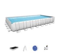 Bestway Power Steel Rectangular 9.56m x 4.88m x 1.32m, Gris/Bleu