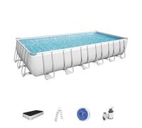 BESTWAY Piscine hors sol rectangle Power Steel™ 732 x 366 x 132 cm gris clair avec filtre à sable, échelle, bâche