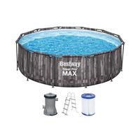 BESTWAY Piscine hors sol SteelPro Max ronde Decor bois, 366 x 100 cm, filtre a cartouche, echelle, diffuseur Chemconnect