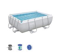 Bestway Piscine rectangulaire avec cadre en acier et pompe de filtration 282 x 196 x 84 cm gris