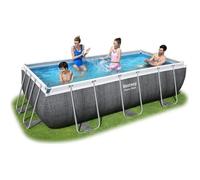 Bestway 56721 Power Steel - Piscine hors sol rectangulaire, 404 x 201 x 100 cm, pompe de filtration et distributeur ChemConnect inclus, effet rotin gris