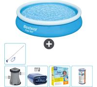 Bestway Piscine ronde gonflable Fast-Set - 366 x 76 cm - Bleue - pompe incluse Voile de soleil - kit d'entretien - filtre - kit de nettoyage