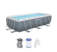 Bestway Power Steel Frame Kit Piscine avec Pompe de Filtration 404 x 201 x 100 cm, Aspect marbre (Gris Ardoise) rectangulaire