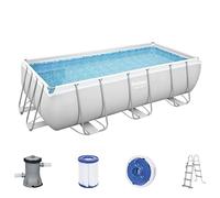 Bestway Power Steel Frame Kit Piscine avec Pompe de Filtration 404 x 201 x 100 cm Gris Clair Carré