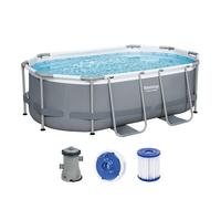 Bestway Power Steel Frame Kit Piscine Ovale avec Pompe filtrante Gris 305 x 200 x 84 cm
